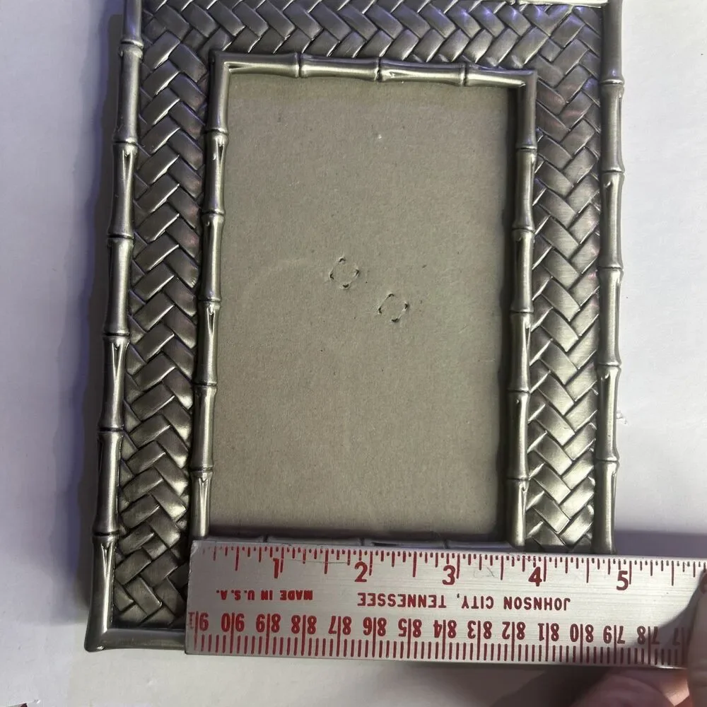 VTG Bamboo Basket Weave Metal 4x6 Photo Picture Frame